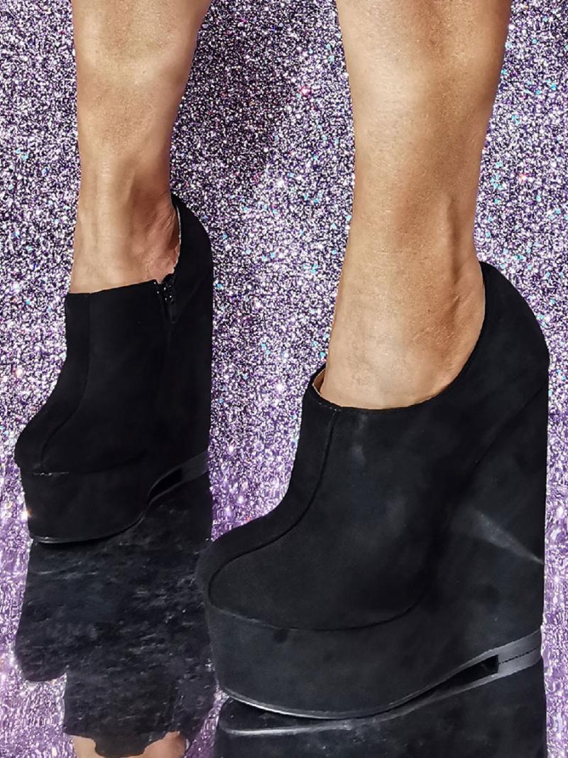 Női Kerek Orrú Wedge Heel Cipók - Fekete