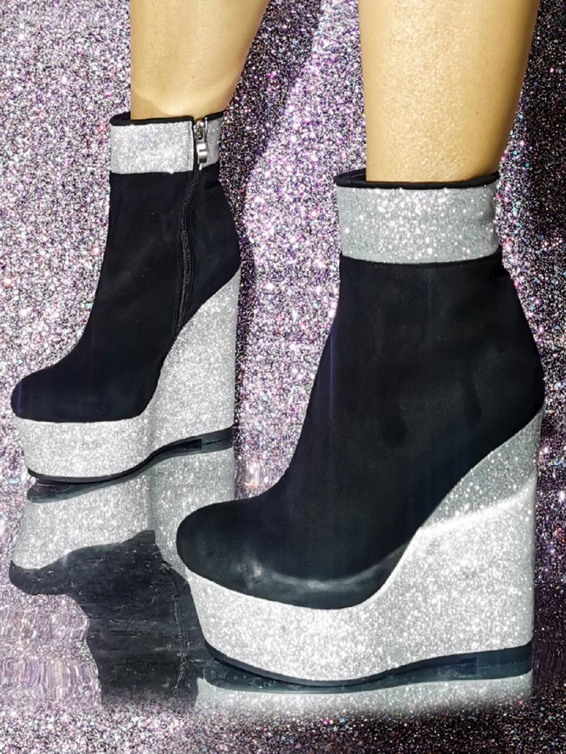 Női Kerek Orrú Wedge Heel Cipók - Fekete