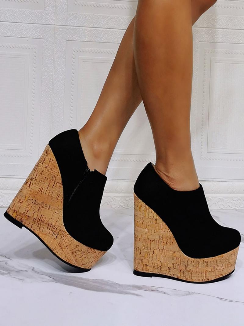 Női Kerek Orrú Wedge Heel Cipók - Fekete