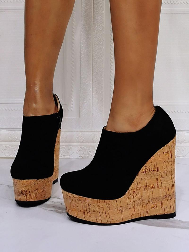 Női Kerek Orrú Wedge Heel Cipók - Fekete