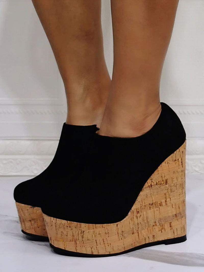 Női Kerek Orrú Wedge Heel Cipók - Fekete