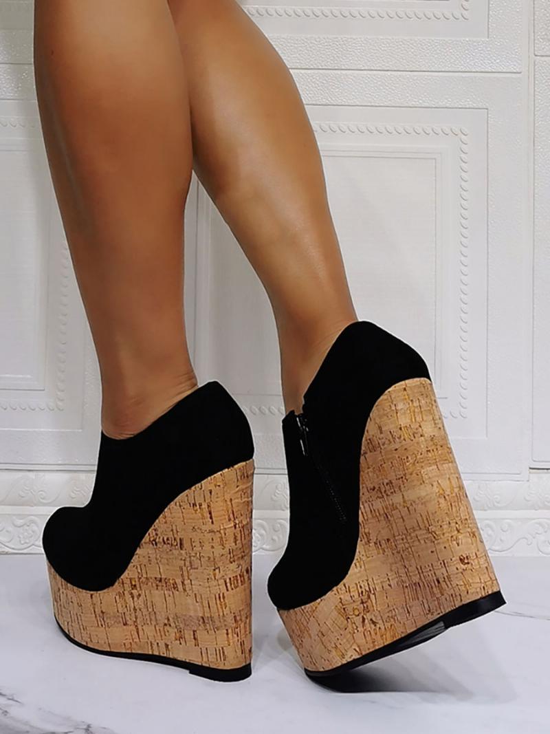 Női Kerek Orrú Wedge Heel Cipók - Fekete