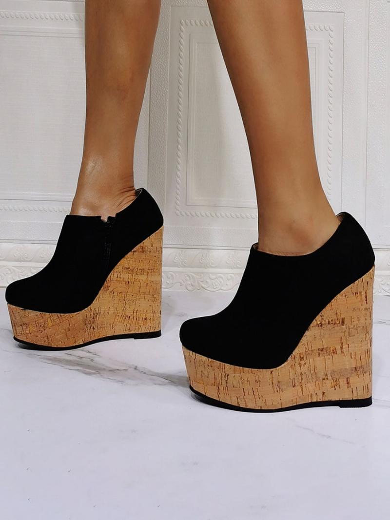 Női Kerek Orrú Wedge Heel Cipók - Fekete