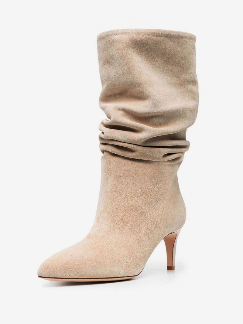 Női Slouchy Kitten Heel Lábszárközép Csizma - Világos Világossárga