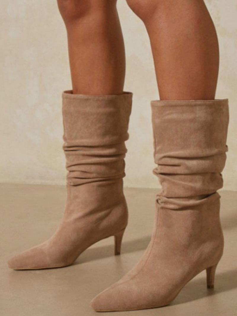 Női Slouchy Kitten Heel Lábszárközép Csizma - Teve