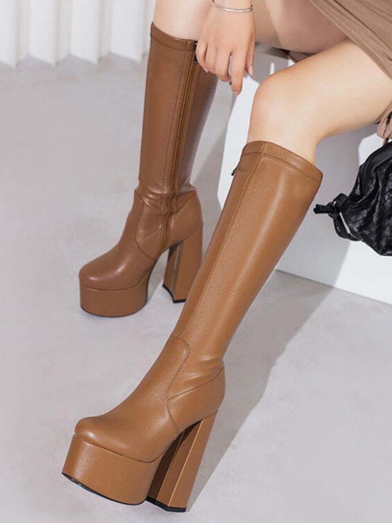 Női Térdcsizma Platform Chunky Heel