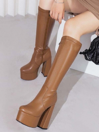 Női Térdcsizma Platform Chunky Heel