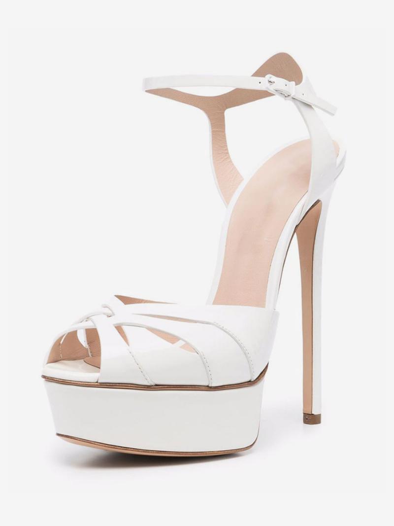 Női Heel Sandals White Peep Toe Platform Stiletto Party Cipők - Meleg Fehér