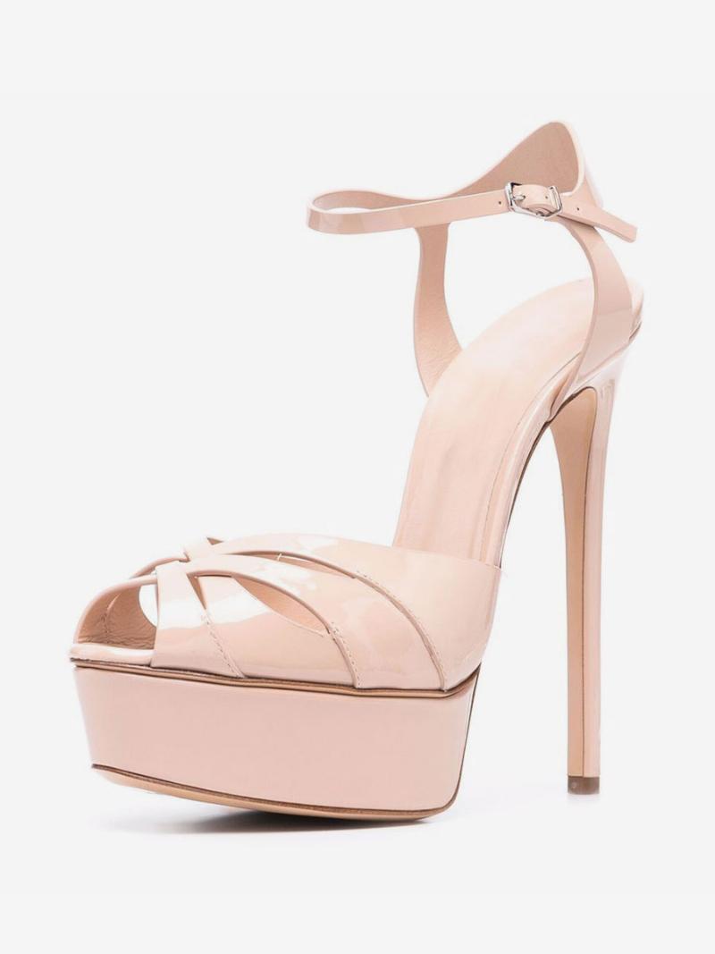 Női Heel Sandals White Peep Toe Platform Stiletto Party Cipők - Lágy Rózsaszín