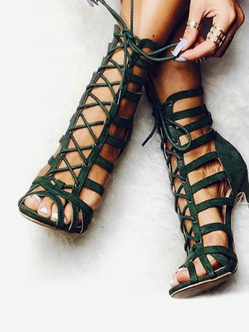 Női Olive Gladiator Szandál Fűzős Stiletto Heel