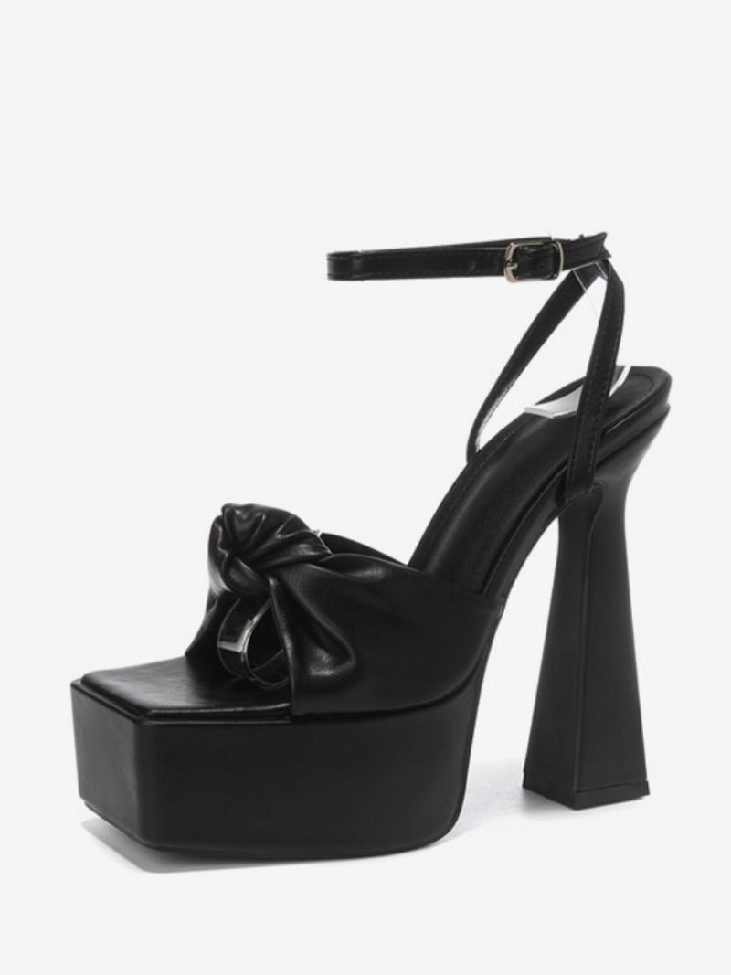 Női Sarkú Szandál Négyszögletes Orrú Chunky Heel Pu Bőr - Fekete