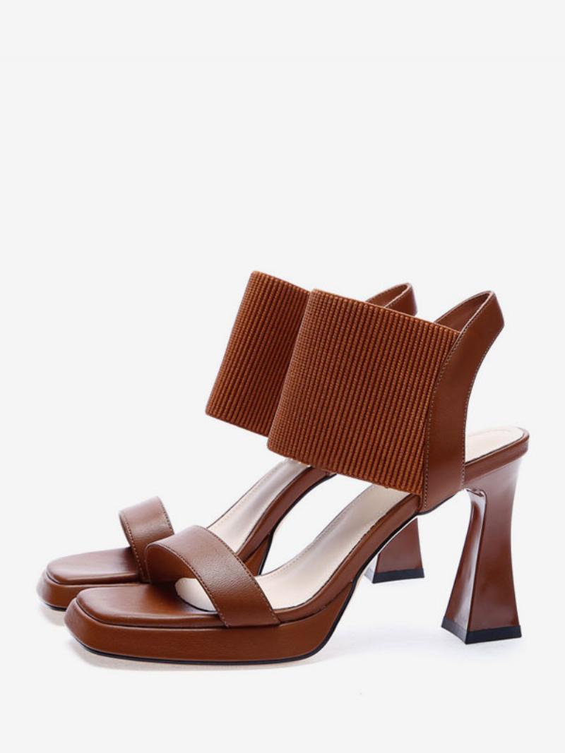 Női Sarkú Szandál Négyszögletes Orrú Chunky Heel Pu Bőr - Kávé Barna