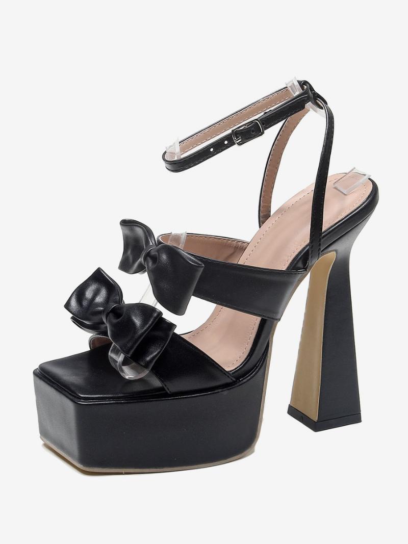 Női Sarkú Szandál Négyszögletes Orrú Chunky Heel Pu Bőr - Fekete