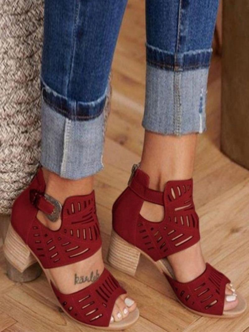 Női Sarkú Szandál Nyitott Orrú Chunky Heel Terry - Bordó