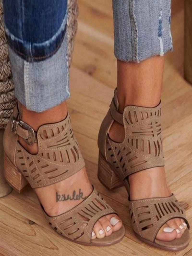 Női Sarkú Szandál Nyitott Orrú Chunky Heel Terry - Kávébarna