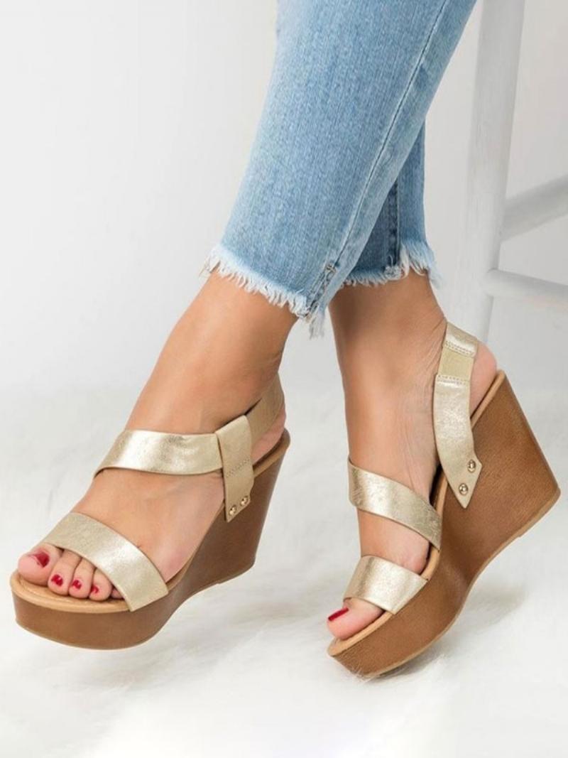 Női Wedge Heels Arany Nyitott Orrú Pántos Ékszandál