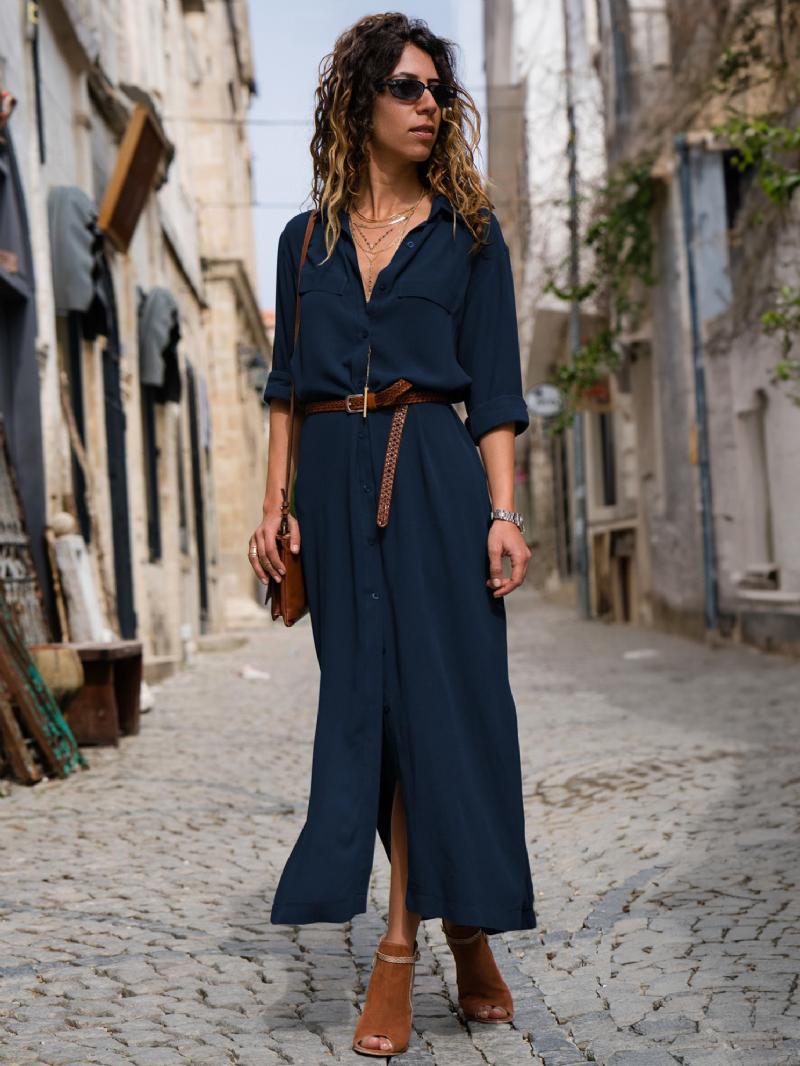 Női Maxi Ruhák Hosszú Ujjú Sifon Ingruha - Dark Navy