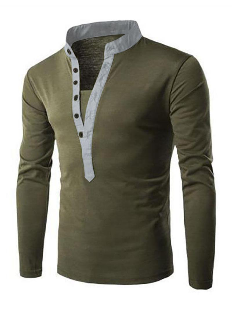 Férfi Pólók Chic Jewel Neck Hosszú Ujjú - Hunter Green