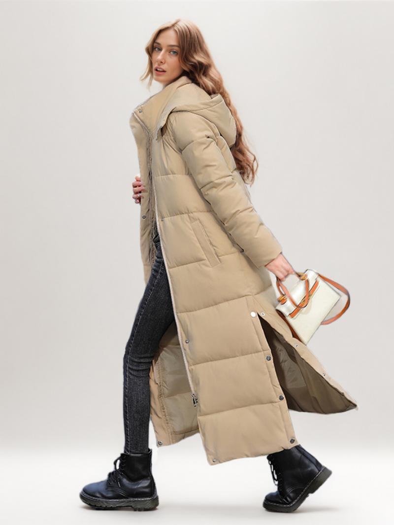 Puffer Coats Ecru White Téli Hosszú Felsőruházat Nőknek - Khaki