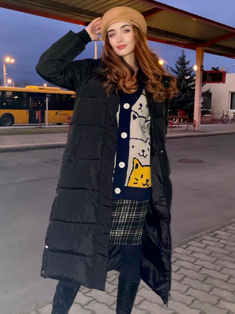 Puffer Coats Ecru White Téli Hosszú Felsőruházat Nőknek - Fekete