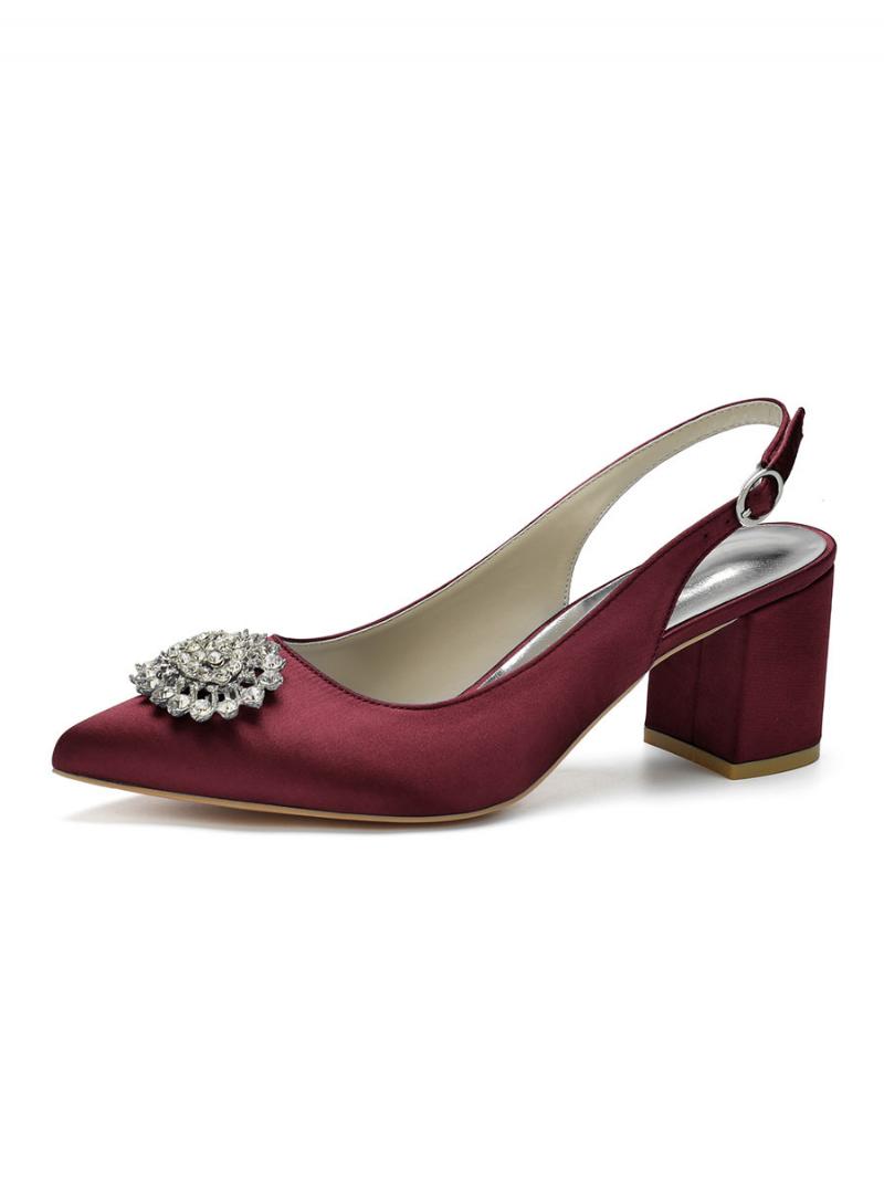 Női Alacsony Sarkú Slingback Menyasszonyi Szivattyúk - Burgundi