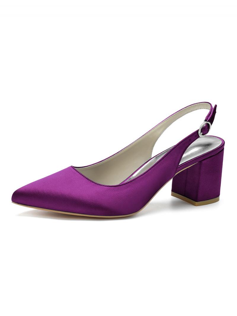 Női Block Heel Slingback Pumps Hegyes Orr - Szilva