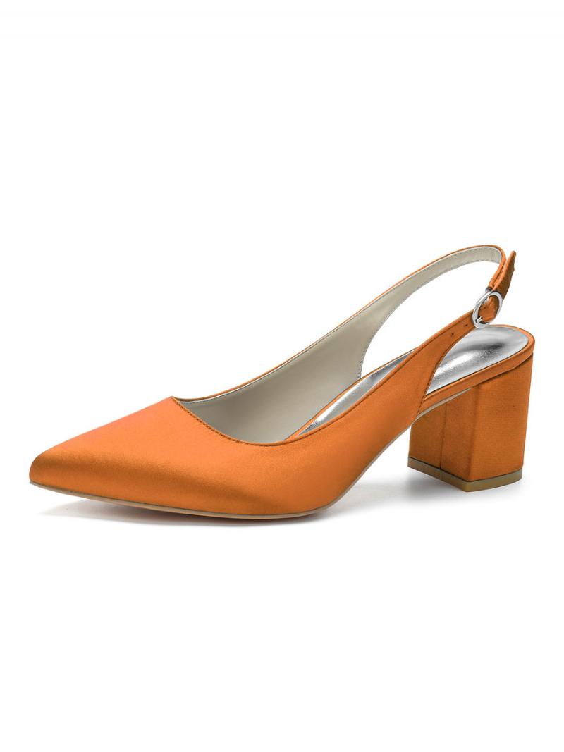 Női Block Heel Slingback Pumps Hegyes Orr - Narancs