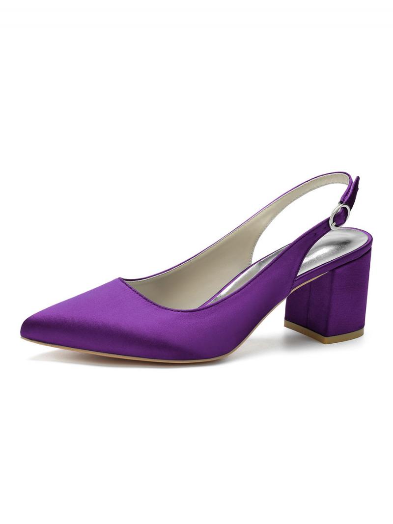 Női Block Heel Slingback Pumps Hegyes Orr - Mélylila