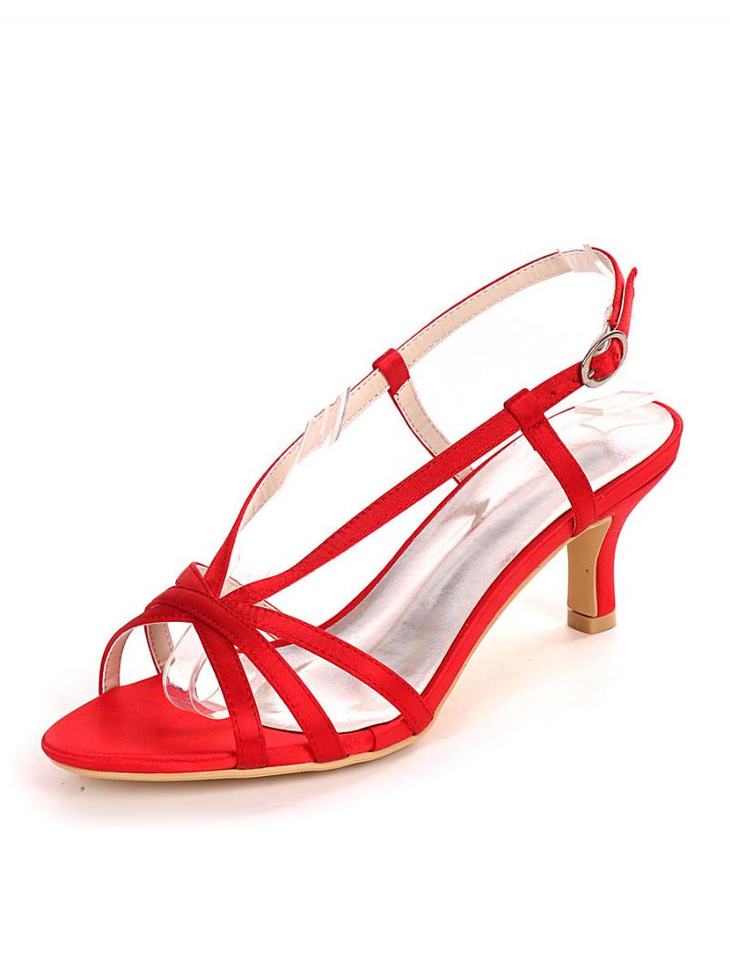 Női Pántos Slingback Kitten Heel Menyasszonyi Szandál - Ture Red