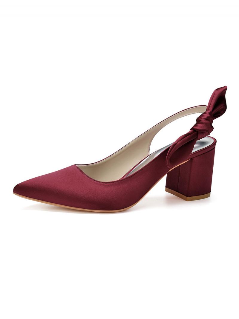 Női Slingback Alacsony Sarkú Menyasszonyi Pumpák Szaténból - Burgundi