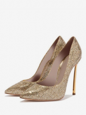 Női Sparkly Gold Evening Pumps Prom Heels