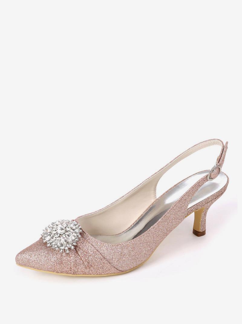 Női Strassz Menyasszonyi Cipő Slingback Kitten Heels - Pezsgő