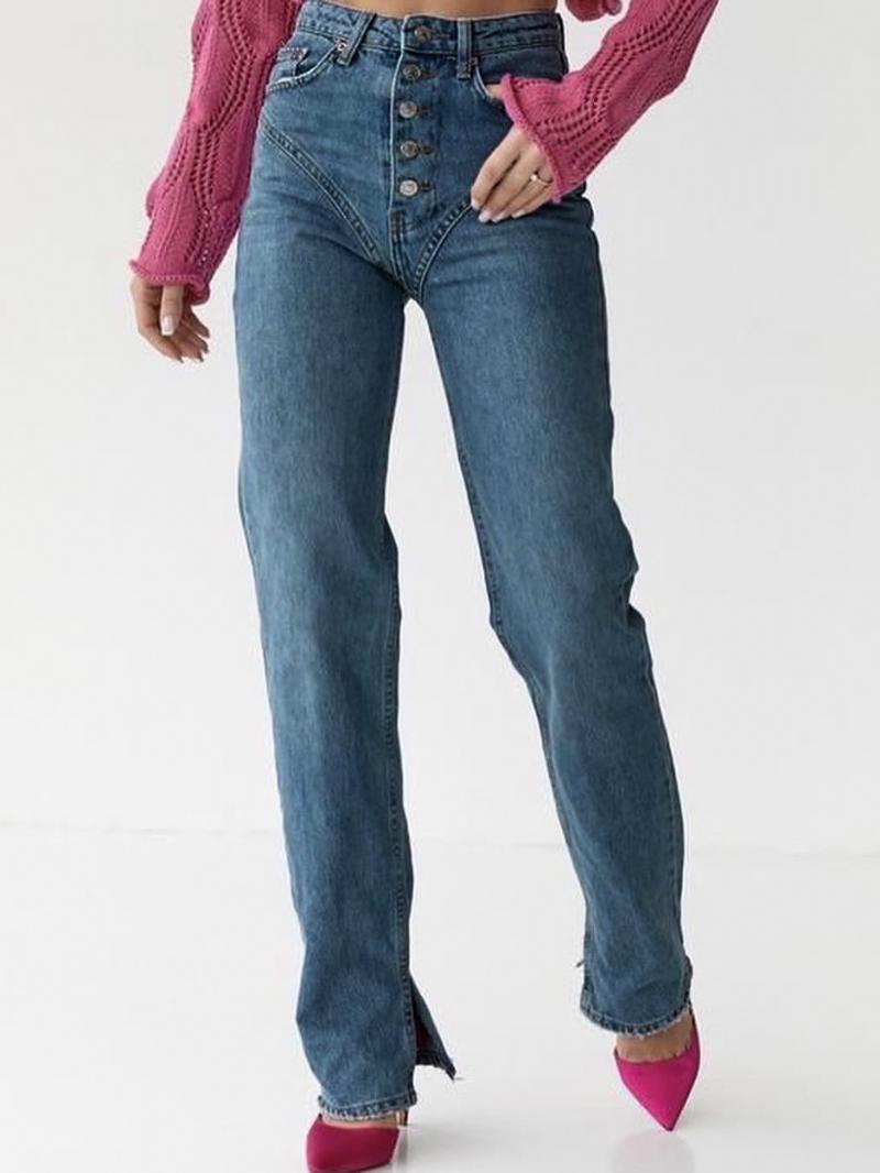 Elegáns Cowboy Jeans Gombok Magas Derekú Egyenes Szárú Női Nadrágok