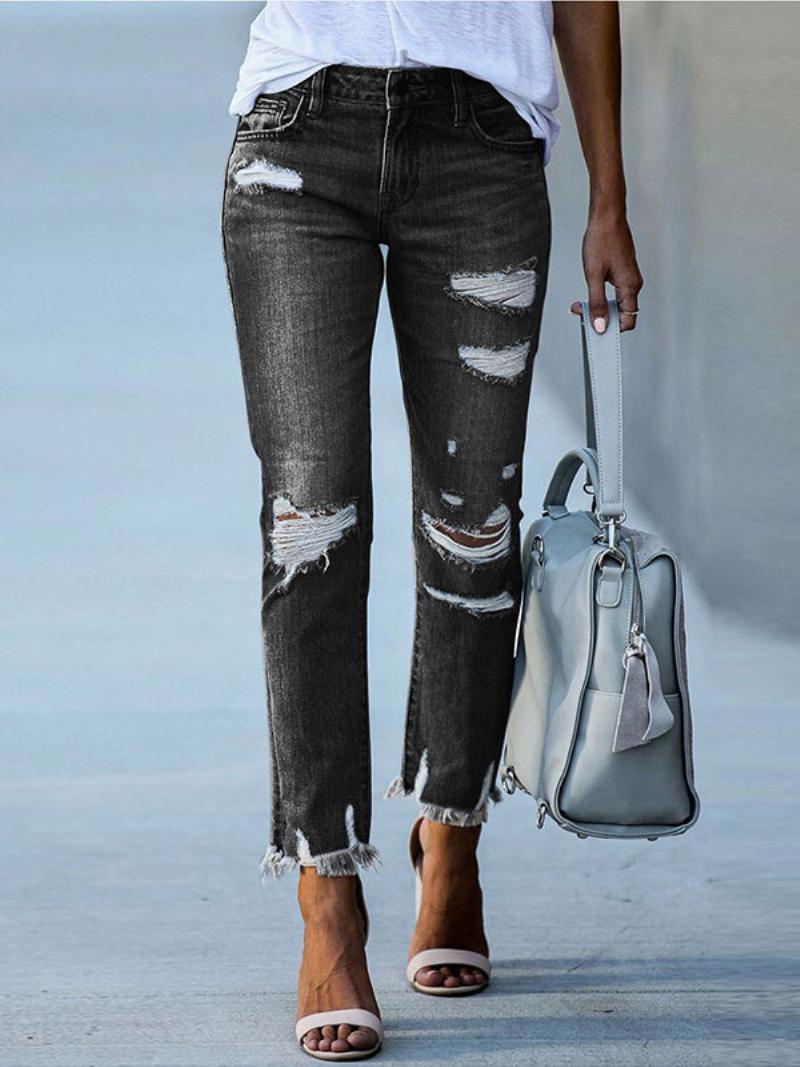 Női Farmer Modern Distressed Skinny Poliészter - Fekete