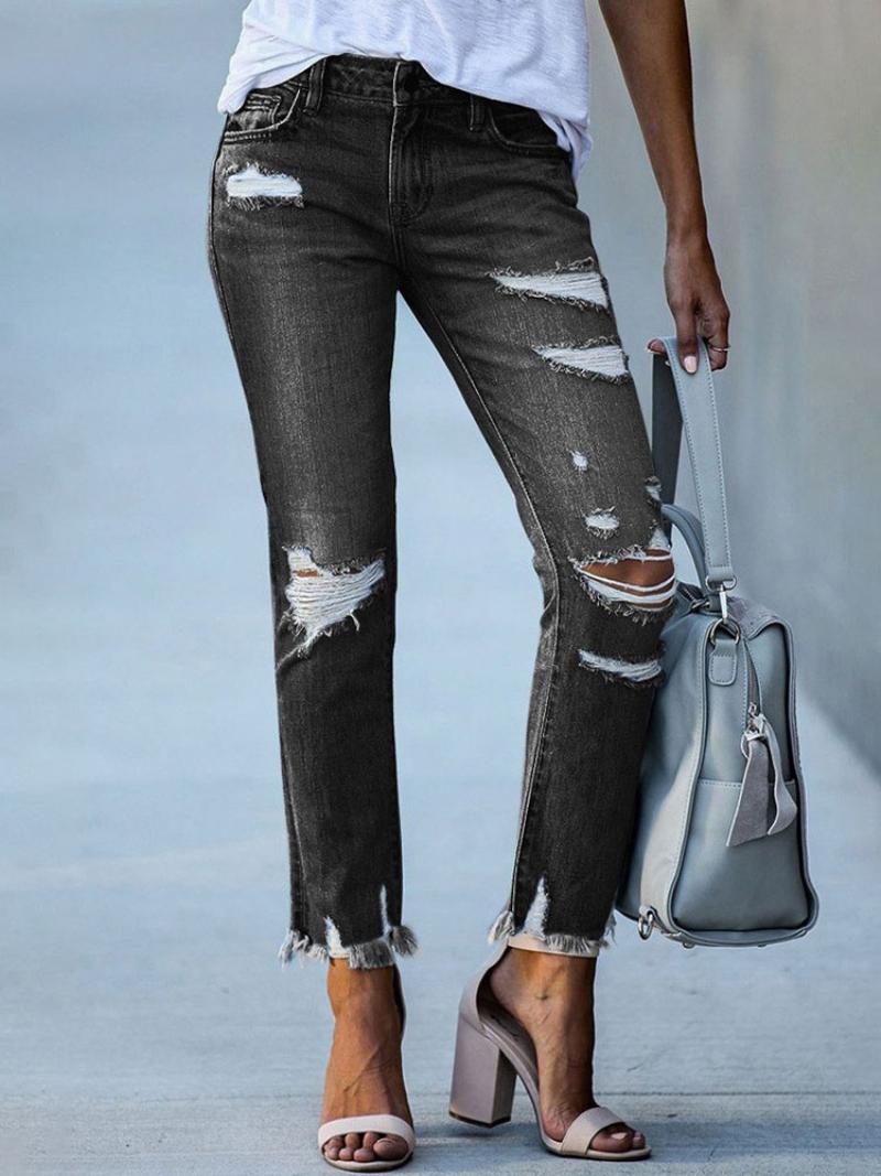 Női Farmer Modern Distressed Skinny Poliészter - Fekete