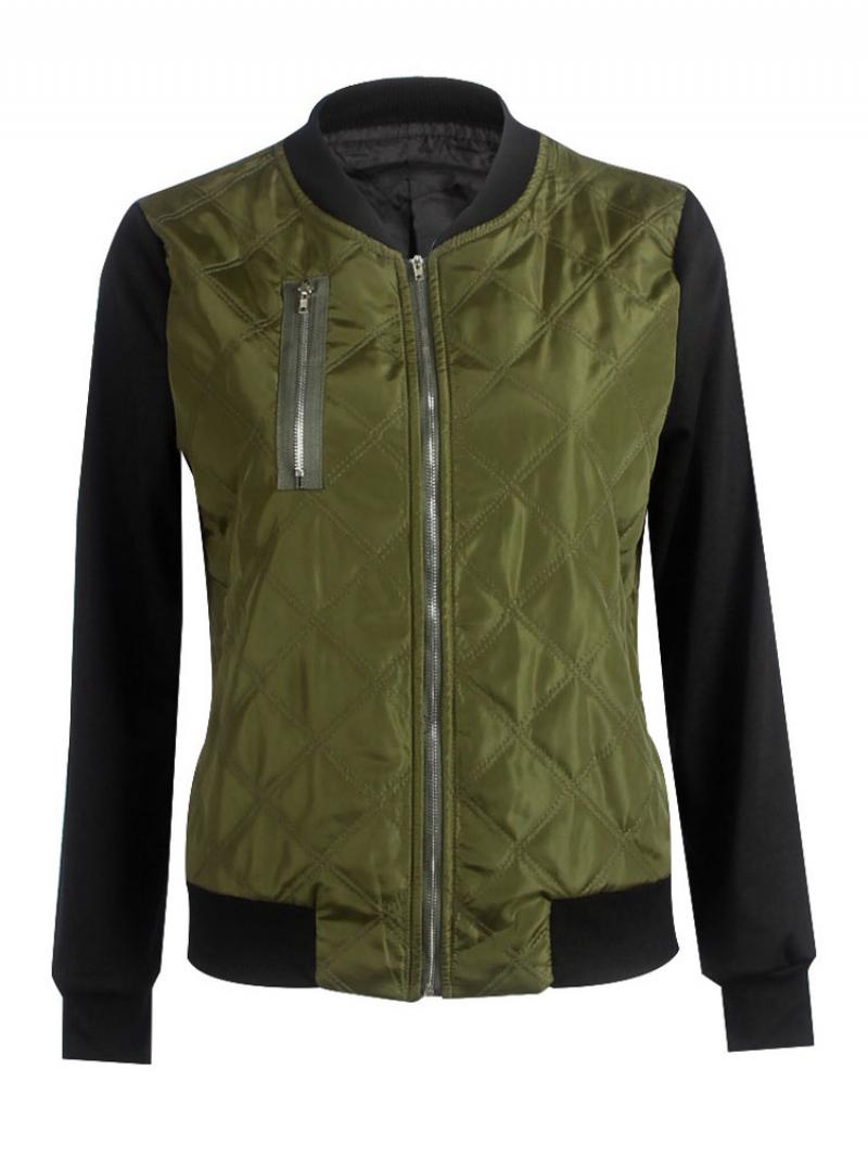 Női Bomber Jacket Stand Gallér Steppelt Dzsekik - Hunter Green