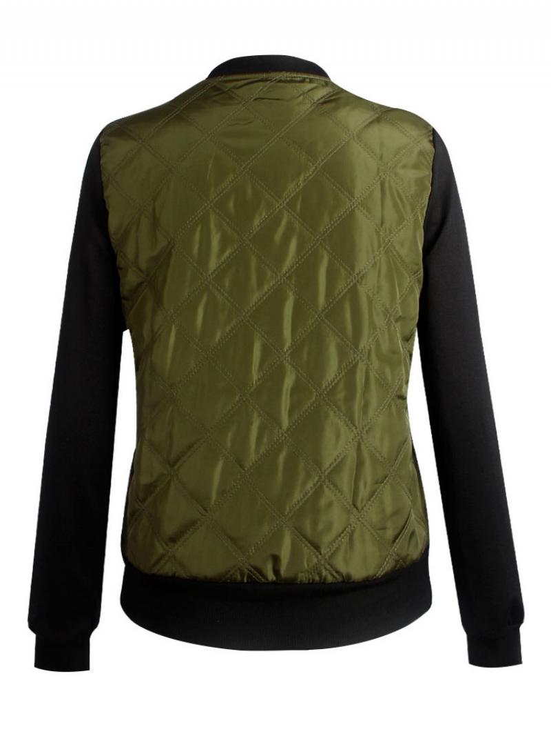 Női Bomber Jacket Stand Gallér Steppelt Dzsekik - Hunter Green