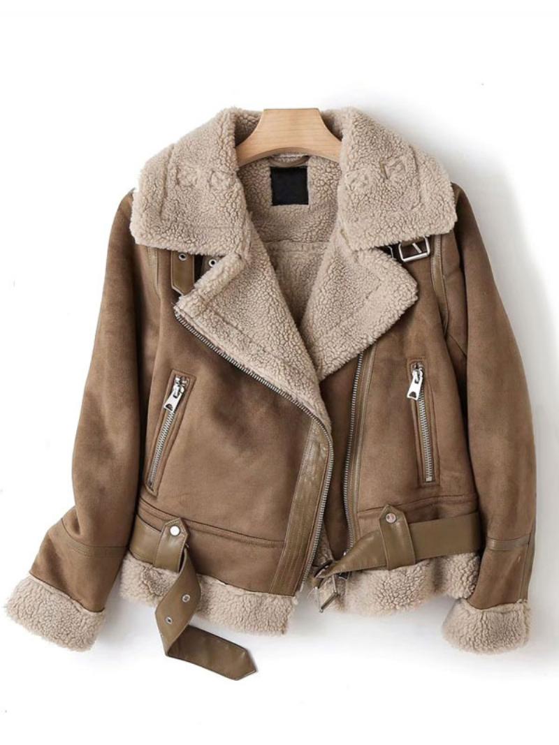 Velúrkabát Faux Shearling Télikabát Női Felsőruházat - Khaki