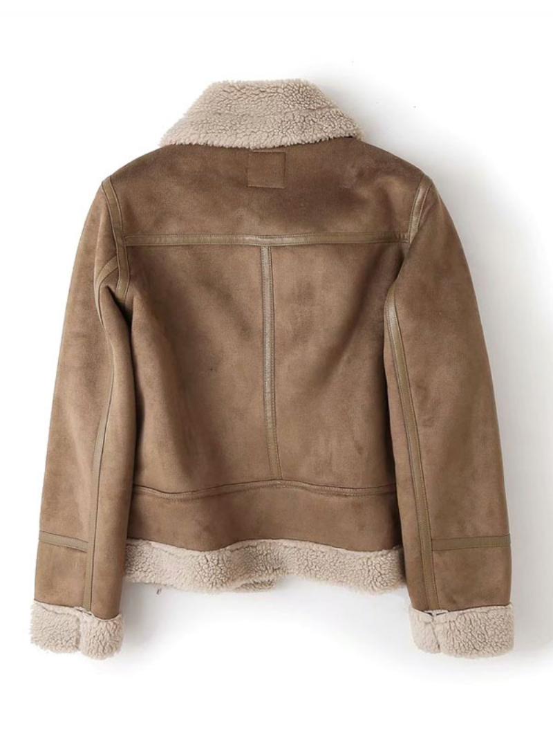 Velúrkabát Faux Shearling Télikabát Női Felsőruházat - Khaki