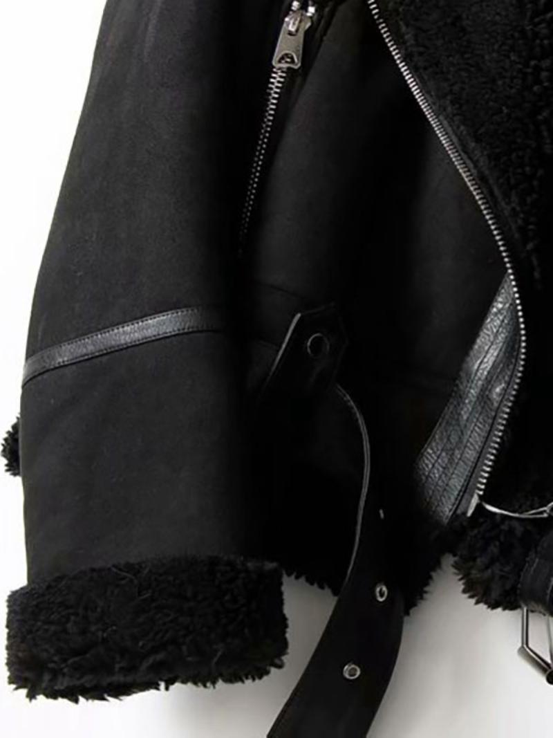 Velúrkabát Faux Shearling Télikabát Női Felsőruházat - Fekete