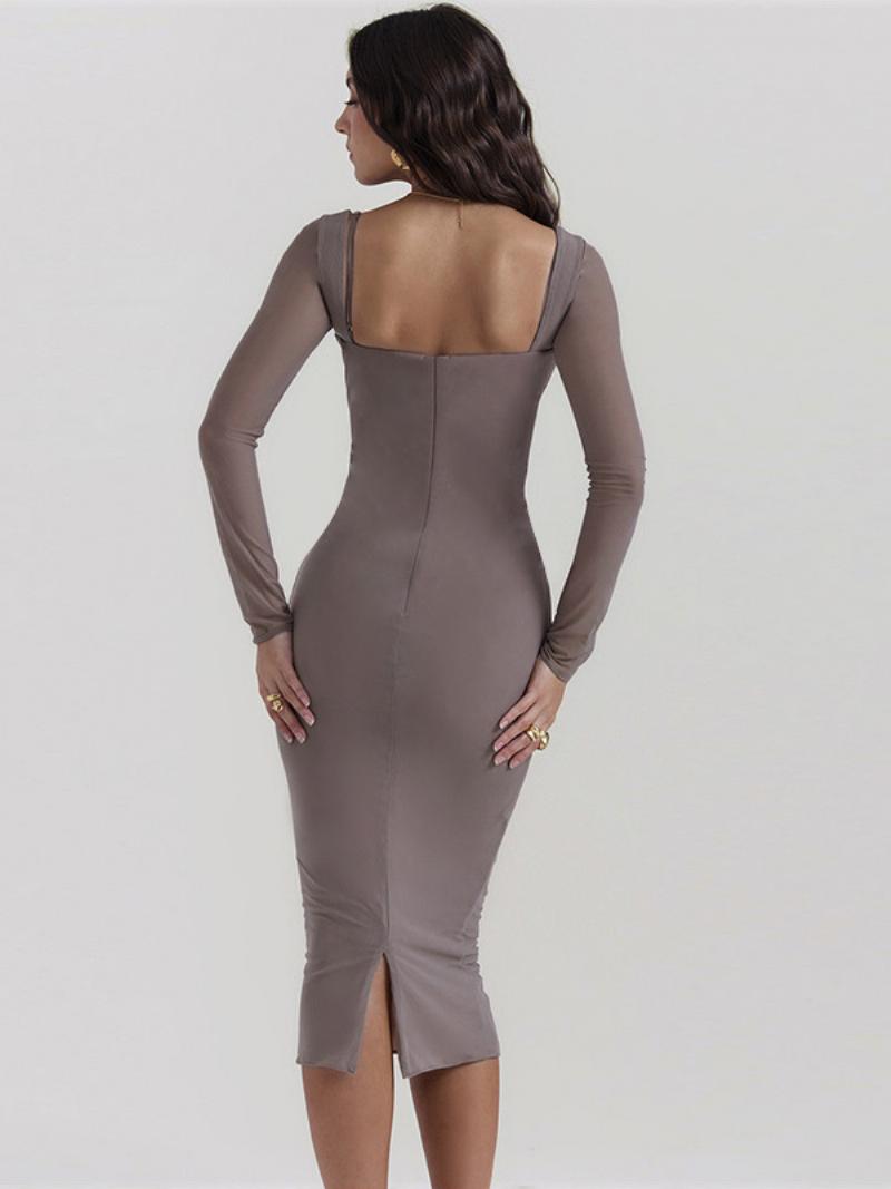 Női Bodycon Ruhák Sweetheart Nyakú Hát Nélküli Alacsonyan Hasított Ceruzaruha - Szürke