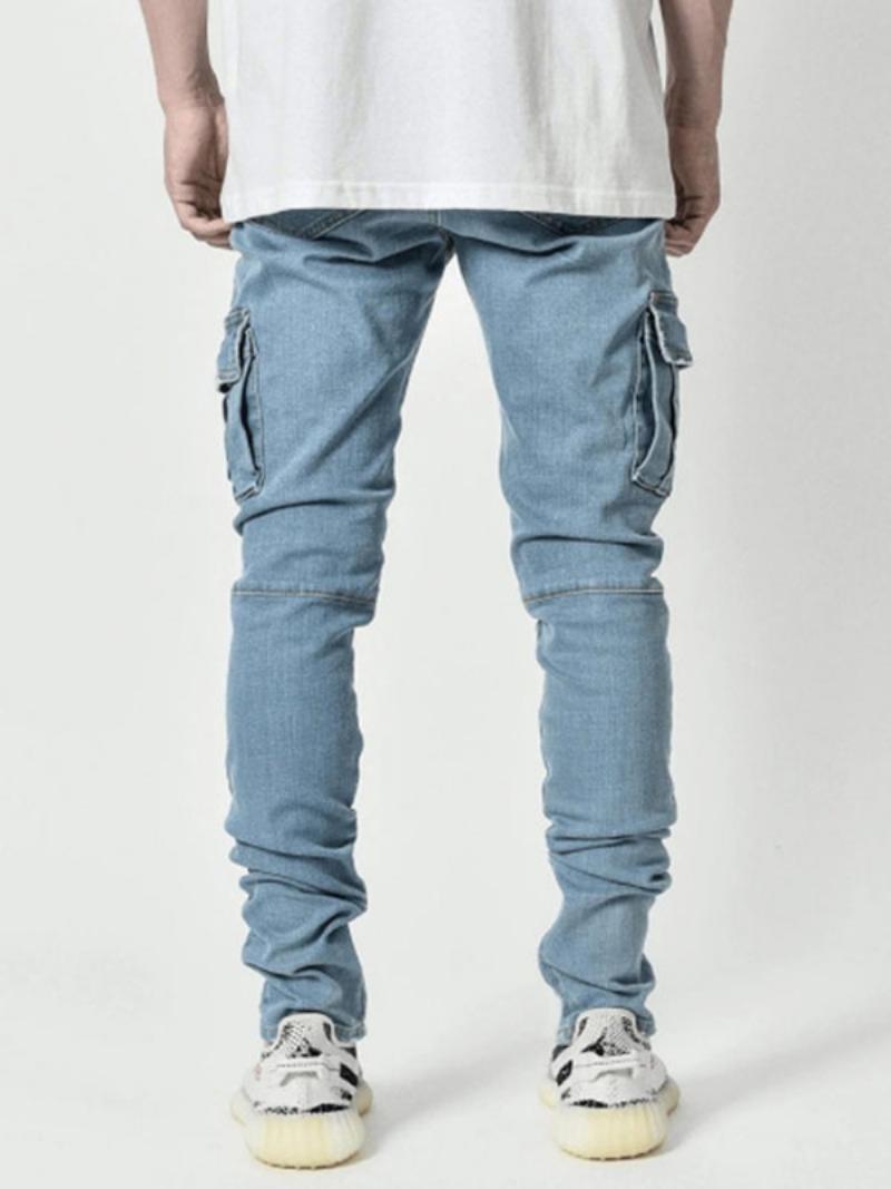 Férfi Farmer Alkalmi Distressed Antik Design Skinny Light Sky Blue Nadrág - Világos Égszínkék