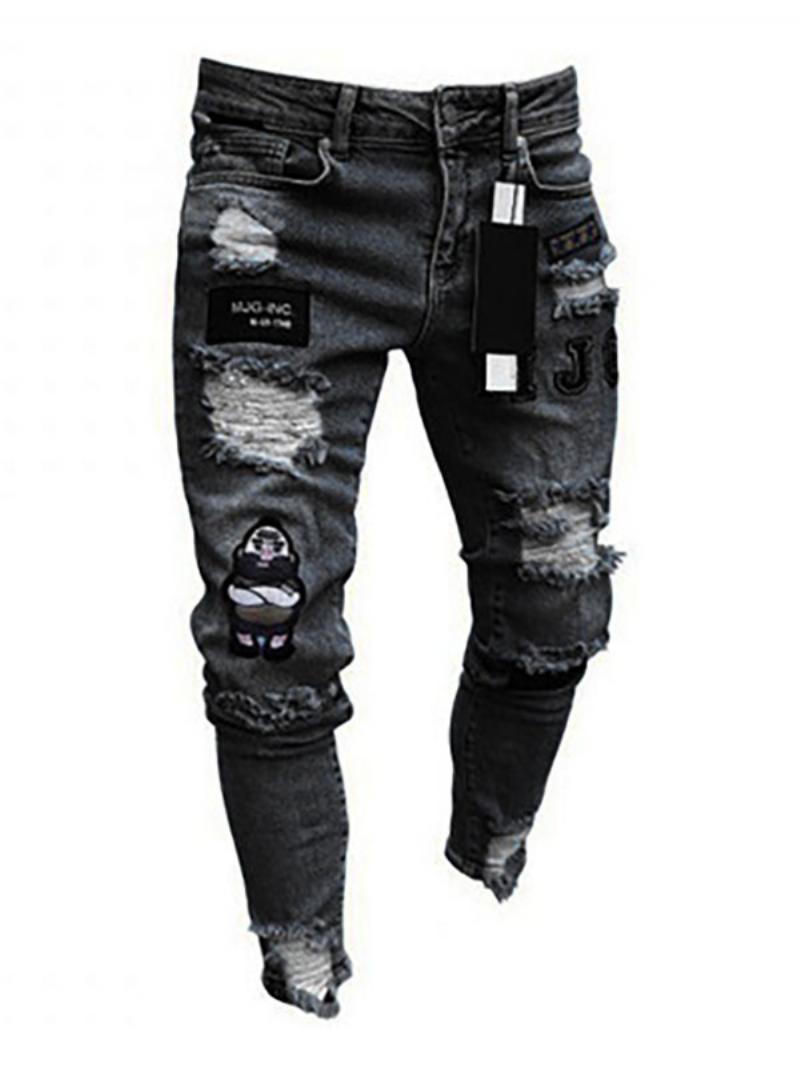 Férfi Farmer Divatfarmer Elegáns Distressed Antik Design Skinny White Black - Fekete