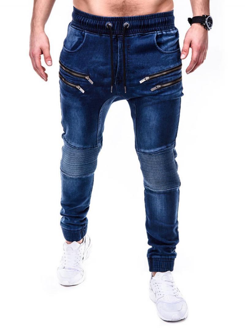 Férfi Jeans Chic Distressed Antik Design Skinny Blue Farmer Nadrág