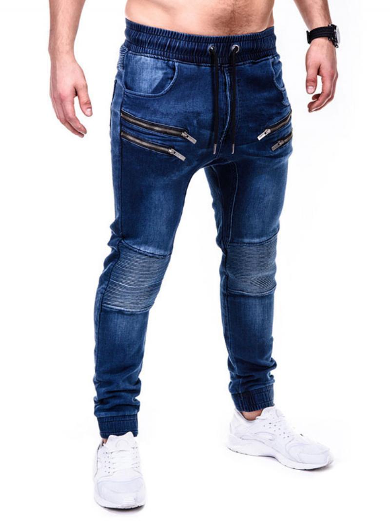 Férfi Jeans Chic Distressed Antik Design Skinny Blue Farmer Nadrág - Kék